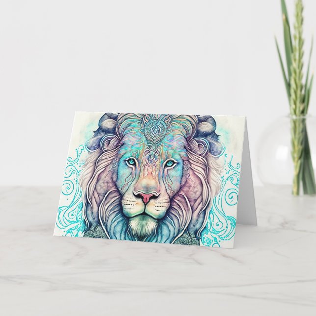 Mystical Watercolor Lion Thank You Card (Front)