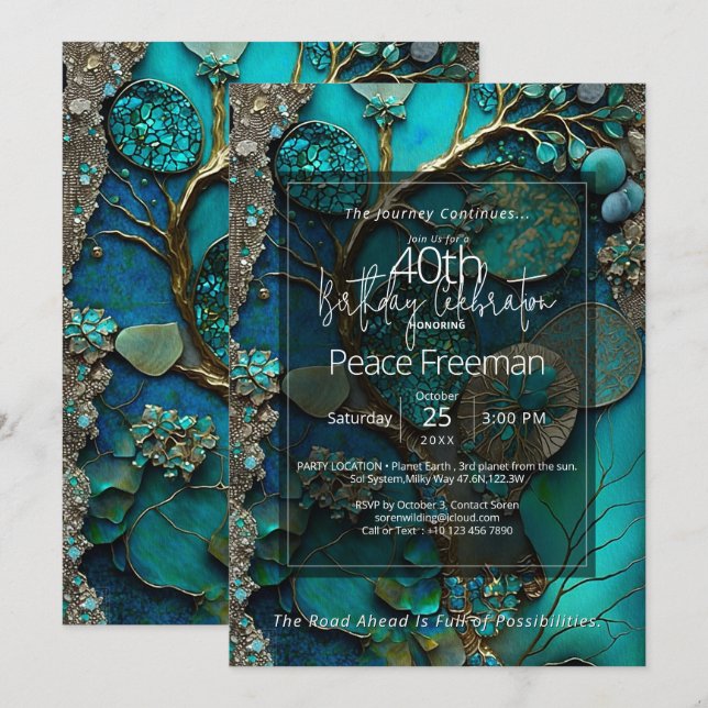 Mystical Waterfall | Botanical Gemstone Abstract Invitation (Front/Back)