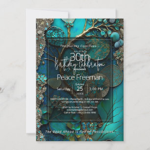 Mystical Waterfall Botanical Gemstone Abstract Invitation