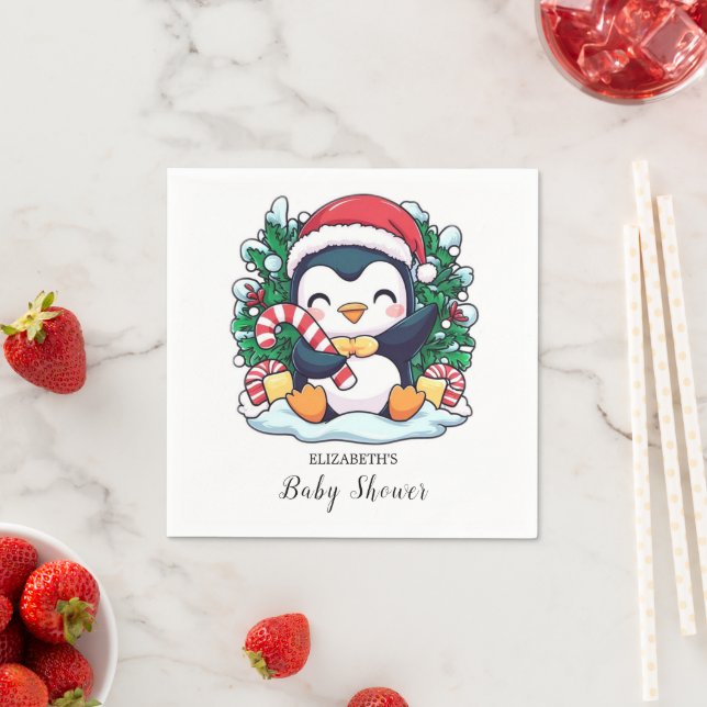 Mystical Whimsical Penguin Baby Shower Napkin (Insitu)
