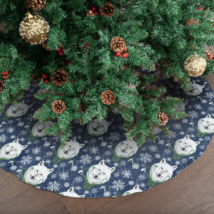 Mystical White Arctic Wolf Winter Snowdrop Blue Brushed Polyester Tree Skirt
