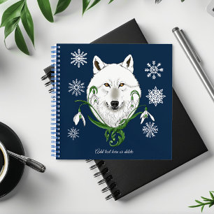 Mystical White Arctic Wolf Winter Snowdrop Blue Notebook