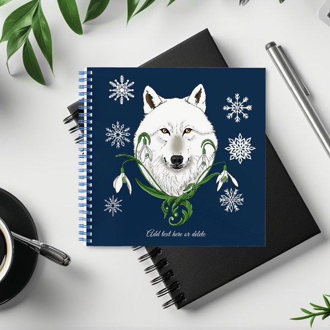 Mystical White Arctic Wolf Winter Snowdrop Blue Notebook (Creator Uploaded)