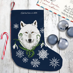 Mystical White Arctic Wolf Winter Snowdrop Blue Small Christmas Stocking