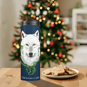 Mystical White Arctic Wolf Winter Snowdrop Blue Thermal Tumbler