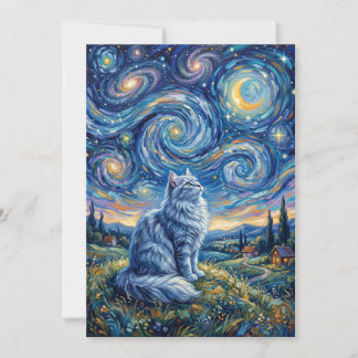 Mystical White Cat and Cosmic Sky | Fantasy Invitation