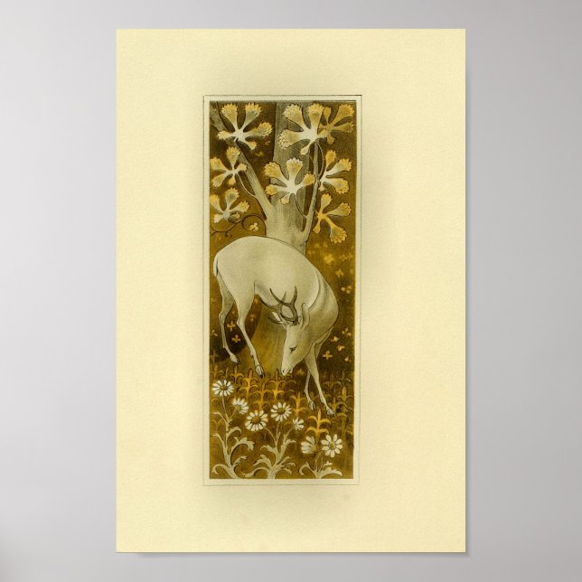 Mystical White Deer in Woods 1877 Print (Front)