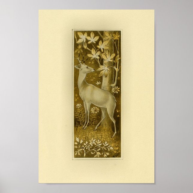 Mystical White Deer in Woods 1877 Print (Front)
