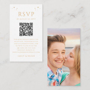 Mystical White Gold Budget QR Code RSVP Photo Enclosure Card