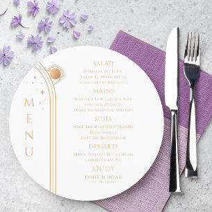 Mystical White Gold Sun Moon Stars Space Wedding Menu