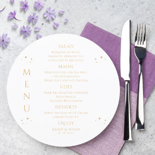 Mystical White Gold Sun Moon Stars Space Wedding Menu
