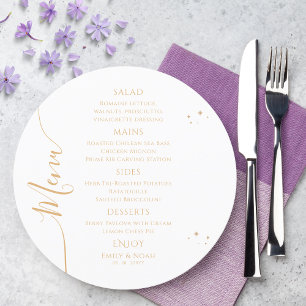 Mystical White Gold Sun Moon Stars Space Wedding Menu