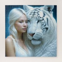 Mystical White Tiger and Woman