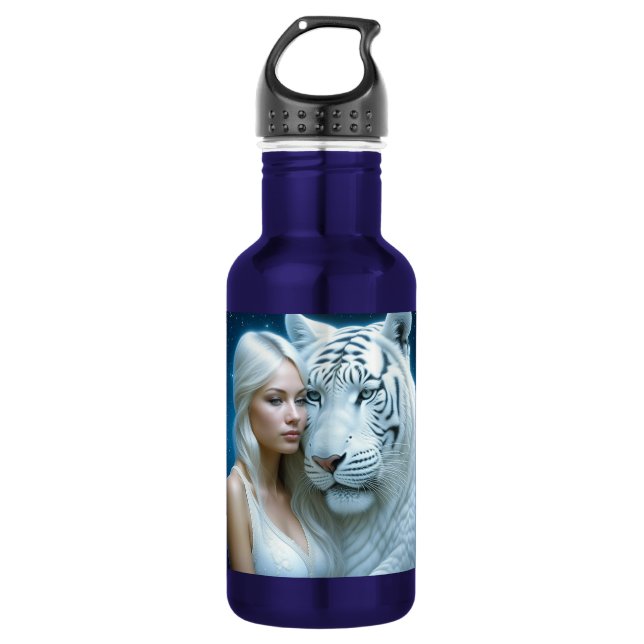 Mystical White Tiger and Woman Personalised 532 Ml Water Bottle (Front)