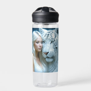 Mystical White Tiger and Woman Personalised Water Bottle