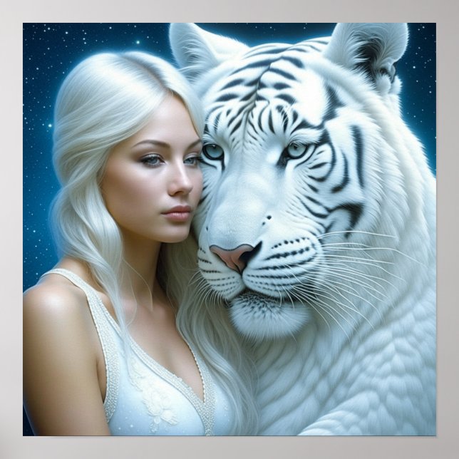 Mystical White Tiger and Woman Poster (Front)