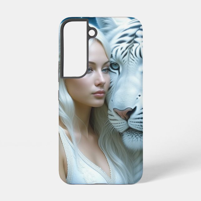 Mystical White Tiger and Woman   Samsung Galaxy S22 Case (Back)