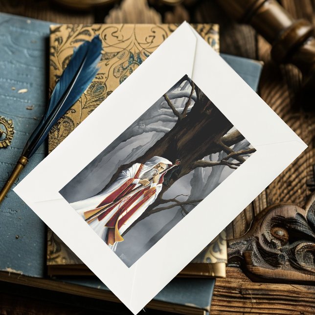 Mystical White Wizard Raven Oak Tree Fantasy Rectangular Sticker (Creator Uploaded)