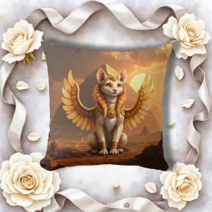 Mystical Winged Cat Sphinx – Egyptian Fantasy Art. Cushion