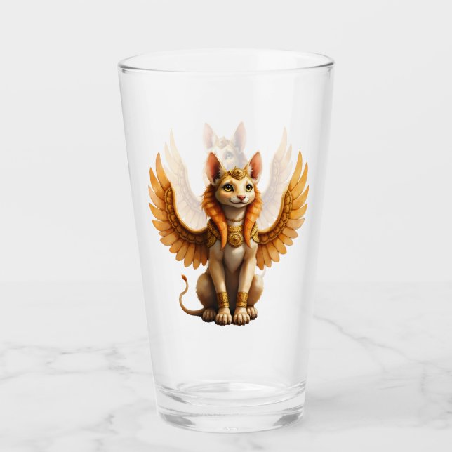 Mystical Winged Cat Sphinx – Egyptian Fantasy Art. Glass (Front)