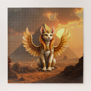 Mystical Winged Cat Sphinx – Egyptian Fantasy Art. Jigsaw Puzzle