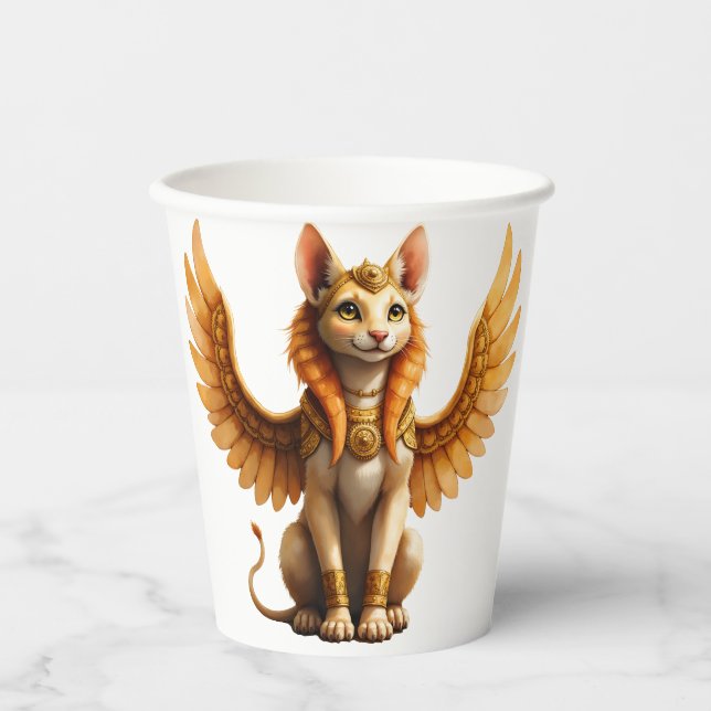Mystical Winged Cat Sphinx – Egyptian Fantasy Art. Paper Cups (Front)