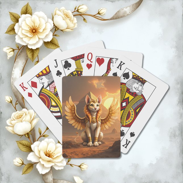 Mystical Winged Cat Sphinx – Egyptian Fantasy Art. Playing Cards (Creator Uploaded)