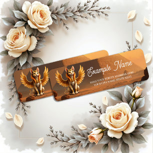 Mystical Winged Cat Sphinx – Egyptian Fantasy Art. Return Address Label