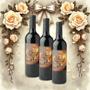Mystical Winged Cat Sphinx – Egyptian Fantasy Art. Wine Label