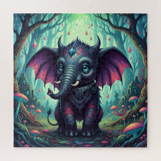 Mystical Winged Elephant in Enchanted Forest  Jigsaw Puzzle