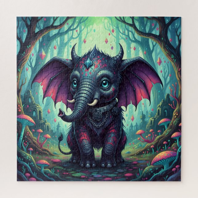 Mystical Winged Elephant in Enchanted Forest  Jigsaw Puzzle (Vertical)