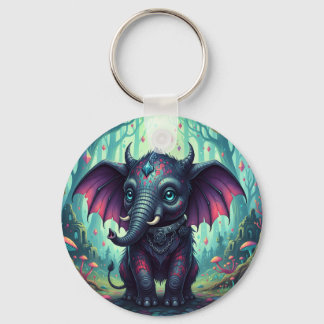 Mystical Winged Elephant in Enchanted Forest  Key Ring