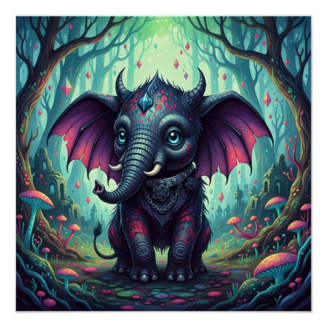 Mystical Winged Elephant in Enchanted Forest  Poster (Front)