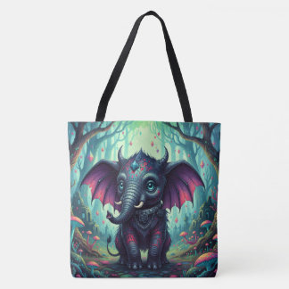 Mystical Winged Elephant in Enchanted Forest  Tote Bag