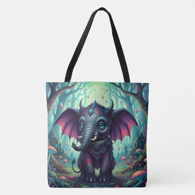 Mystical Winged Elephant in Enchanted Forest  Tote Bag (Front)