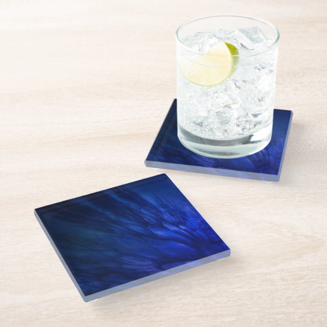Mystical Wings with Deep Blue Feathers Glass Coaster (Angled)