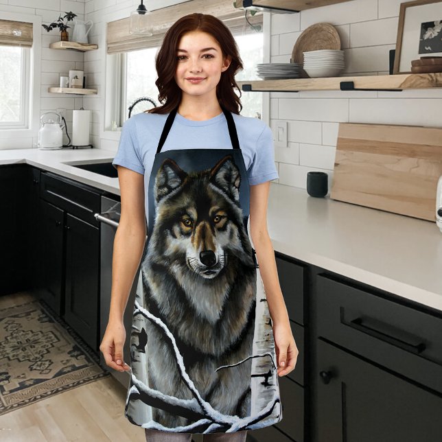 Mystical Winter Alpha Wolf Birch Forest Wildlife Apron (Creator Uploaded)