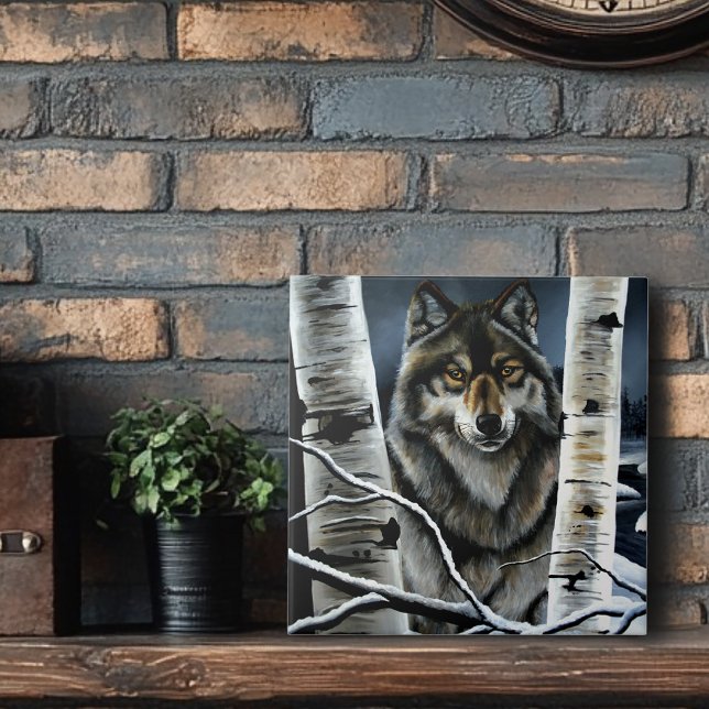 Mystical Winter Alpha Wolf Birch Forest Wildlife Ceramic Tile (Creator Uploaded)