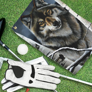 Mystical Winter Alpha Wolf Birch Forest Wildlife Golf Towel