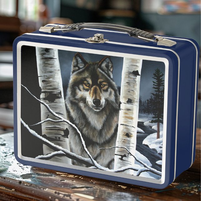 Mystical Winter Alpha Wolf Birch Forest Wildlife Metal Lunch Box (Creator Uploaded)