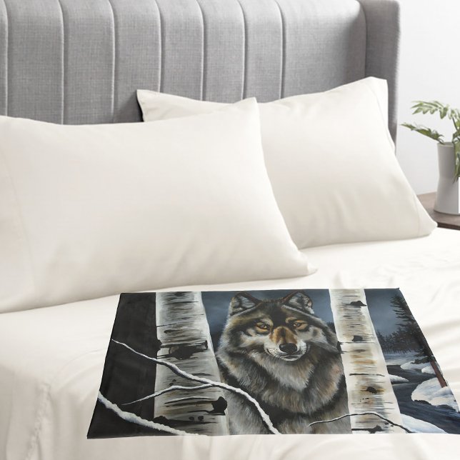 Mystical Winter Alpha Wolf Birch Forest Wildlife Pillowcase (Creator Uploaded)