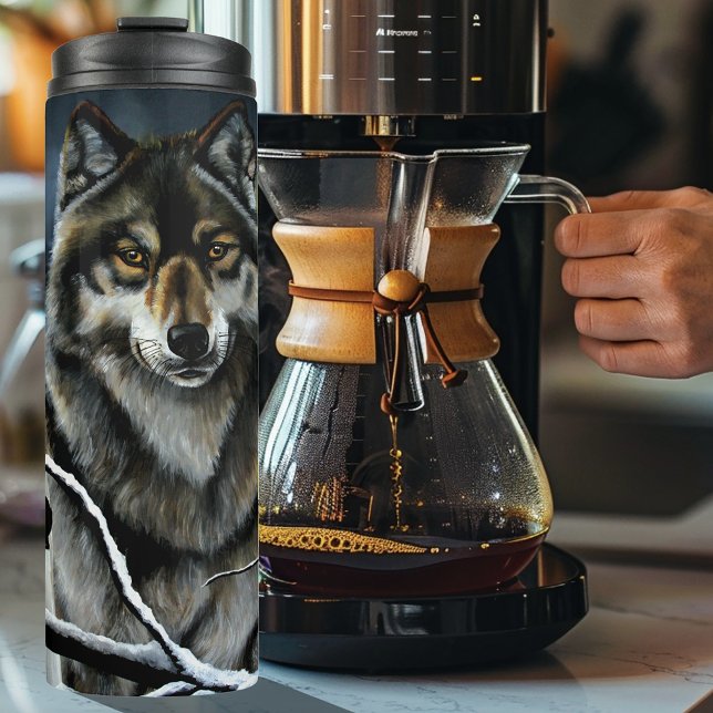 Mystical Winter Alpha Wolf Birch Forest Wildlife Thermal Tumbler (Creator Uploaded)