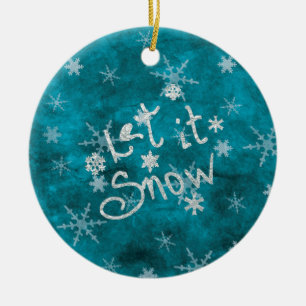 Mystical Winter Blue Silver Snowflakes Let It Snow Ceramic Ornament