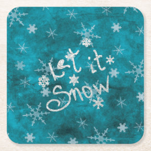 Mystical Winter Blue Silver Snowflakes Let It Snow Square Paper Coaster