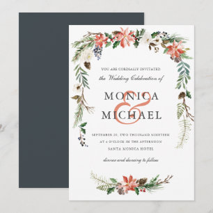 Mystical Winter   Floral Garland Wedding Invitation