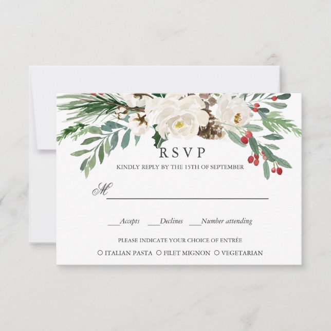 Mystical Winter | WEDDING  RSVP MEAL CHOICE Card (Front)