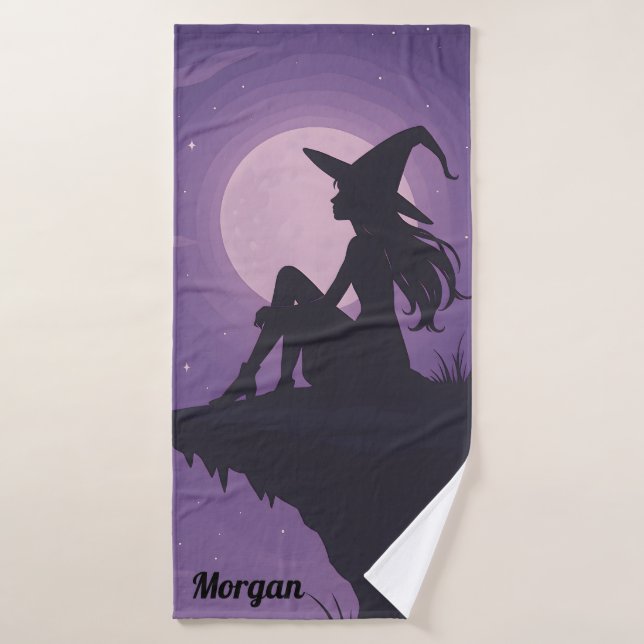 Mystical Witch Silhouette Under Moonlight Gift Bath Towel Set (Bath Towel)