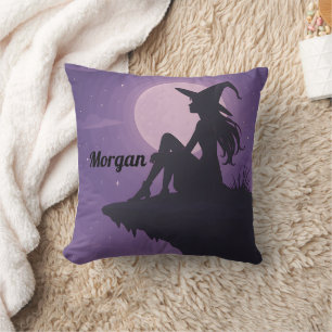 Mystical Witch Silhouette Under Moonlight Gift Cushion