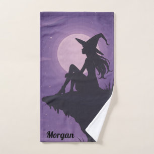 Mystical Witch Silhouette Under Moonlight Gift Hand Towel