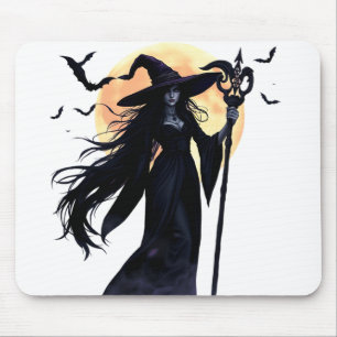 Mystical Witch under a Full Moon Mouse Pad